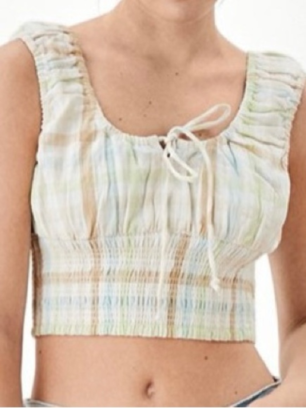 American Eagle Outfitters | Pastel Plaid Smocked Crop Tank